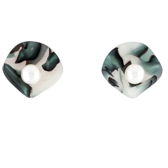 $75 Lele Sadoughi ABALONE CLAMSHELL BUTTON EARRINGS green